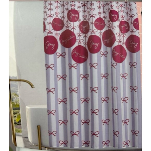 JUICY COUTURE PINK ORNAMENTS WITH BOWS SHOWER CURTAIN SET - Picture 3 of 4